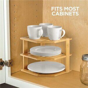 Bamboo Kitchen Corner Shelf - Cabinet Corner Rack for Plate, 3-Tier